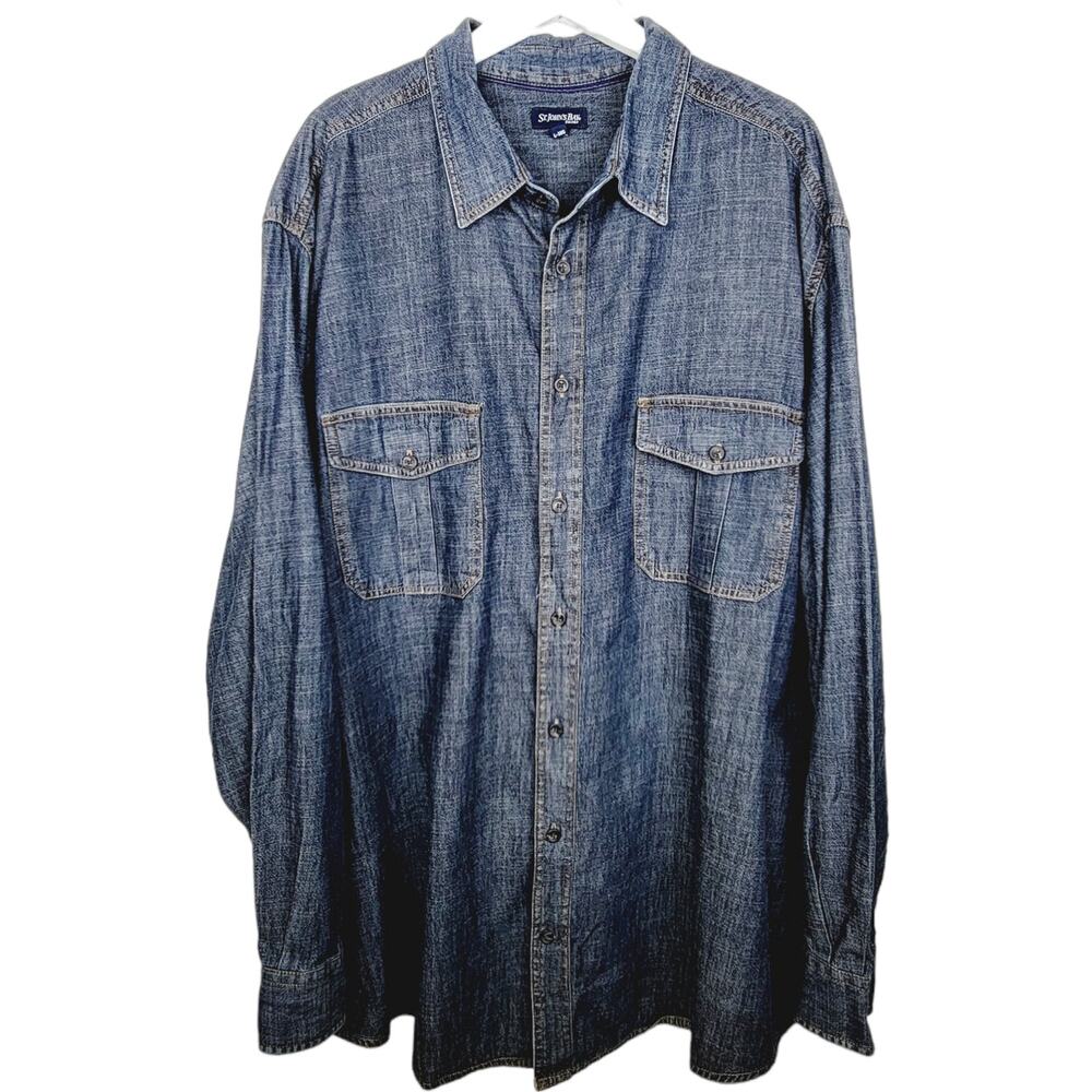 St John's Bay Dark Blue Wash Denim 100% Cotton Chambray Utility Shirt - Size 3XG